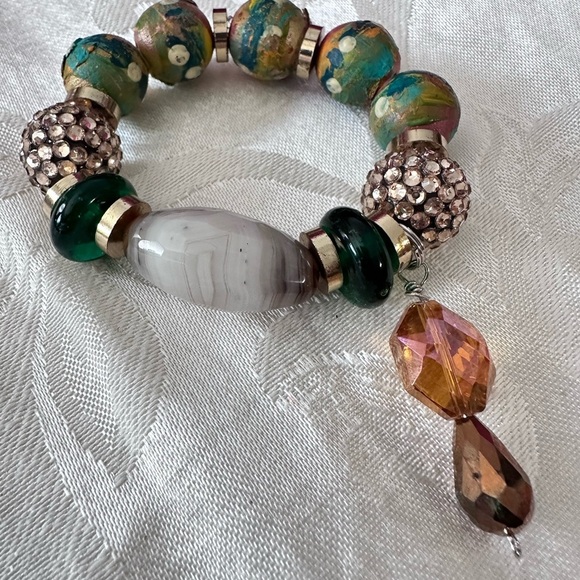 Artisan Colorful Beaded Bracelet with Hand Painted Beads, glass & natural 5-6 - Picture 5 of 7